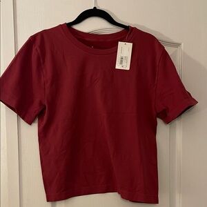 A New Day Women's dark pink Crewneck Short Sleeve Top NWT SIze 1X. Nylon/spandex